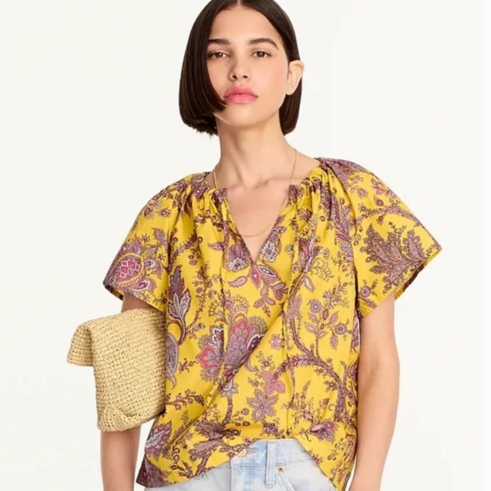 NWT J. Crew Collection tie-neck cotton poplin top in Ratti® golden paisley, sz S